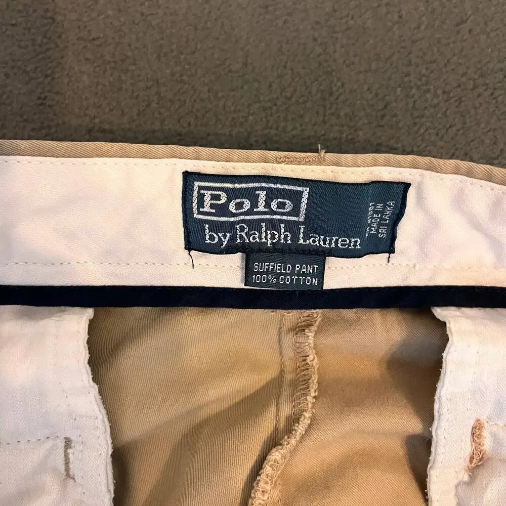 Polo Ralph Lauren Suffield Pants Men 33x32 Tan Chino Straight Leg Preppy Office